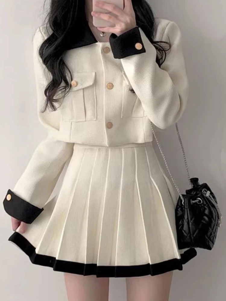 

Chic Autumnal Versatile ort Coat And High Waist Skirt Two Piece Set Color Blo College Sle Faionable Outfit