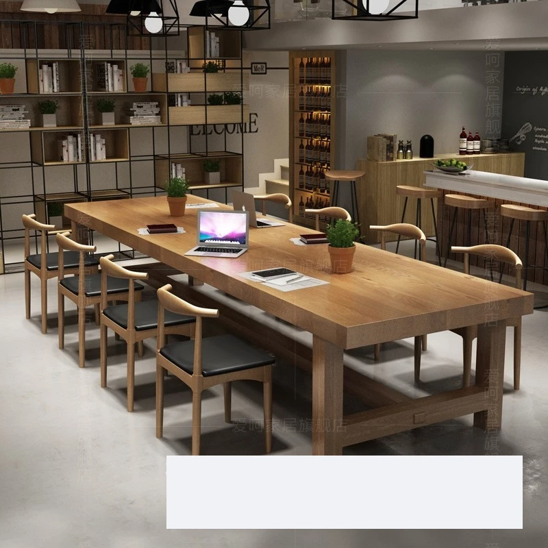 Reading room Solid wood desk Company studio Computer desk Log strip Library negotiation Training conference table