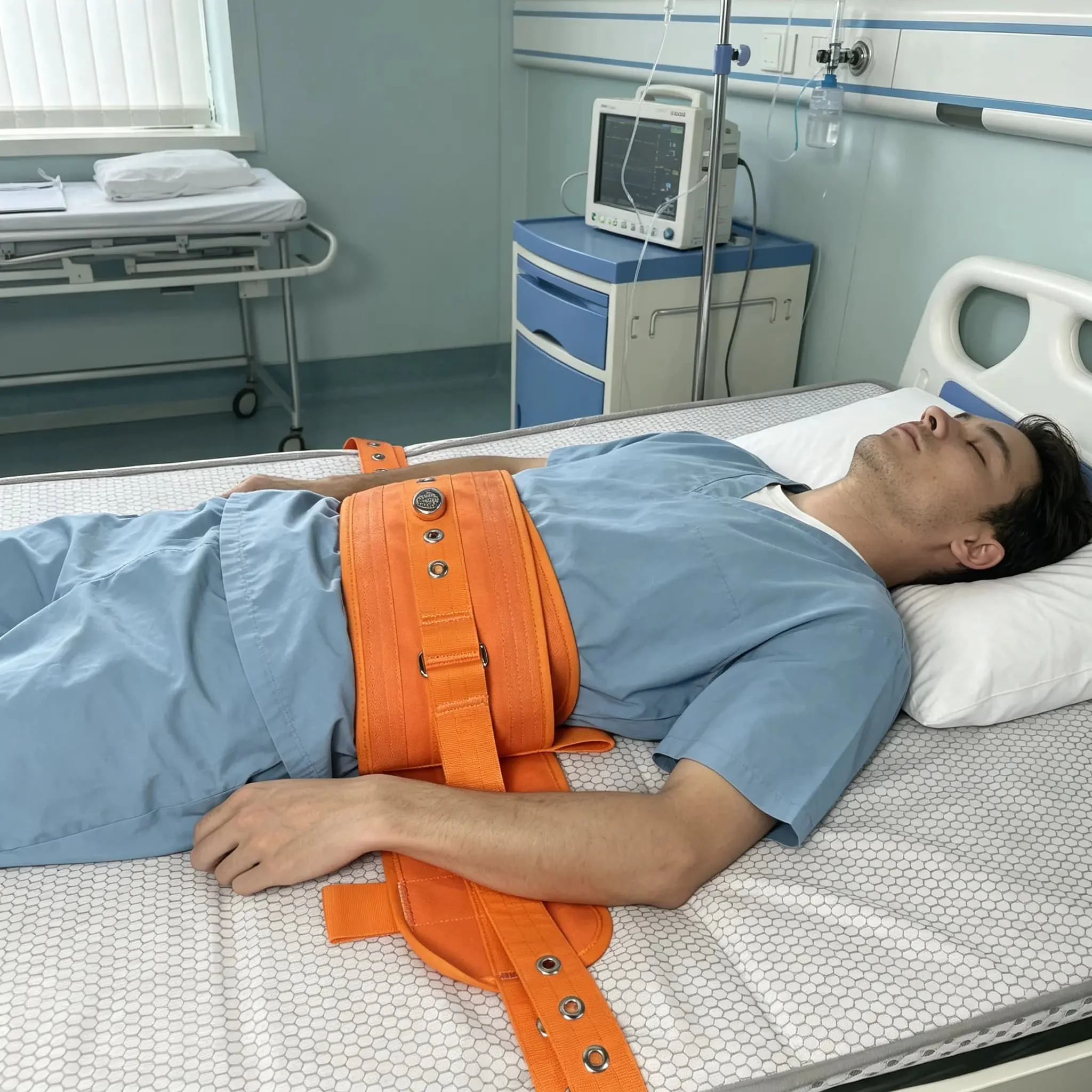 Orange Medical Waist Restraint Belt with Magnetic Lock Bed Fixation Patient Belly Restraints Anti-Fall Safety Belt Agitated Care