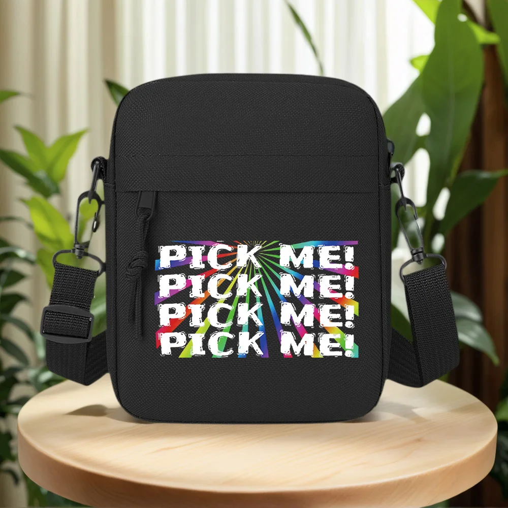 Bold white text rainbow burst design Men Crossbody Bag Single Shoulder Women Cartoon Anime Film Printing Design Unisex