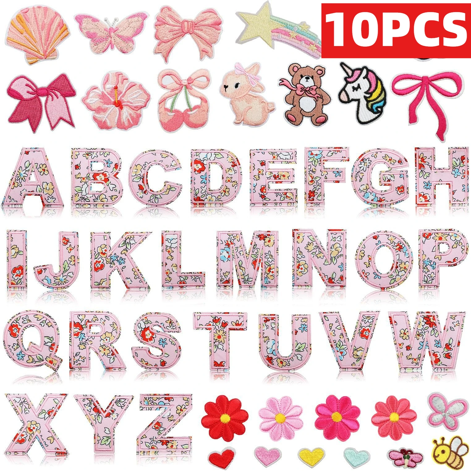 10개입 핑크 패턴 레터 자수 패치 만화 26개 영어  - Embroidery Alphabet Designs 리뷰 및 가격
