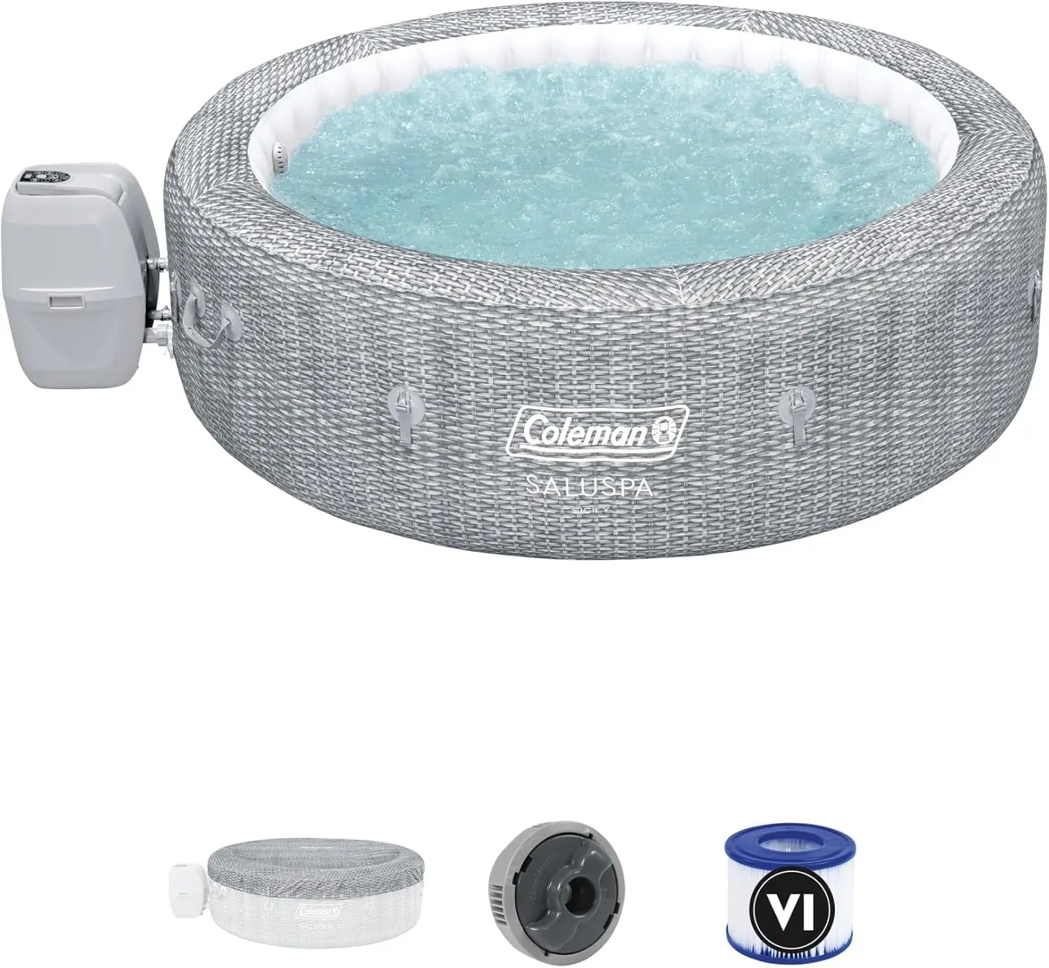 7 Person Inflatable Hot Tub Round Portable Outdoor Spa with 180 Soothing AirJets and Insulated