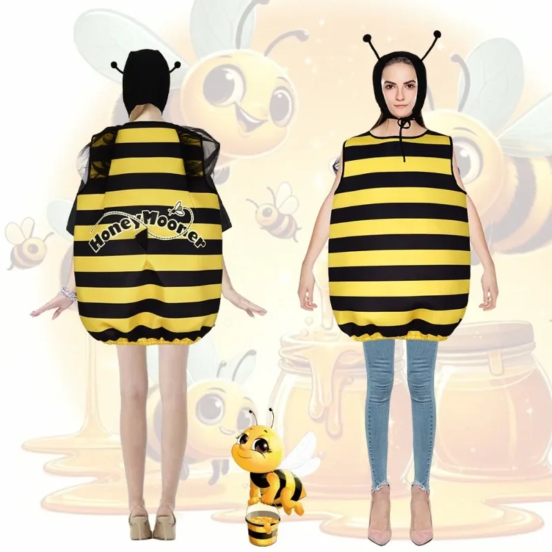 

Funny Little Bee Cosplay Costume for Adults Cute Honeycomb Dress with Headgear for Halloween Carnival Party Stage Performances