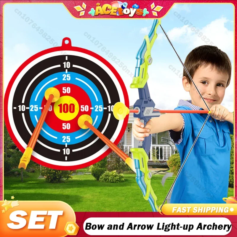 Kids Bow and Arrow Light-up Archery Set Recurve for Kids Toy Boys Girls Hunting Shooting Toy Christmas Gift Outdoor Party Games