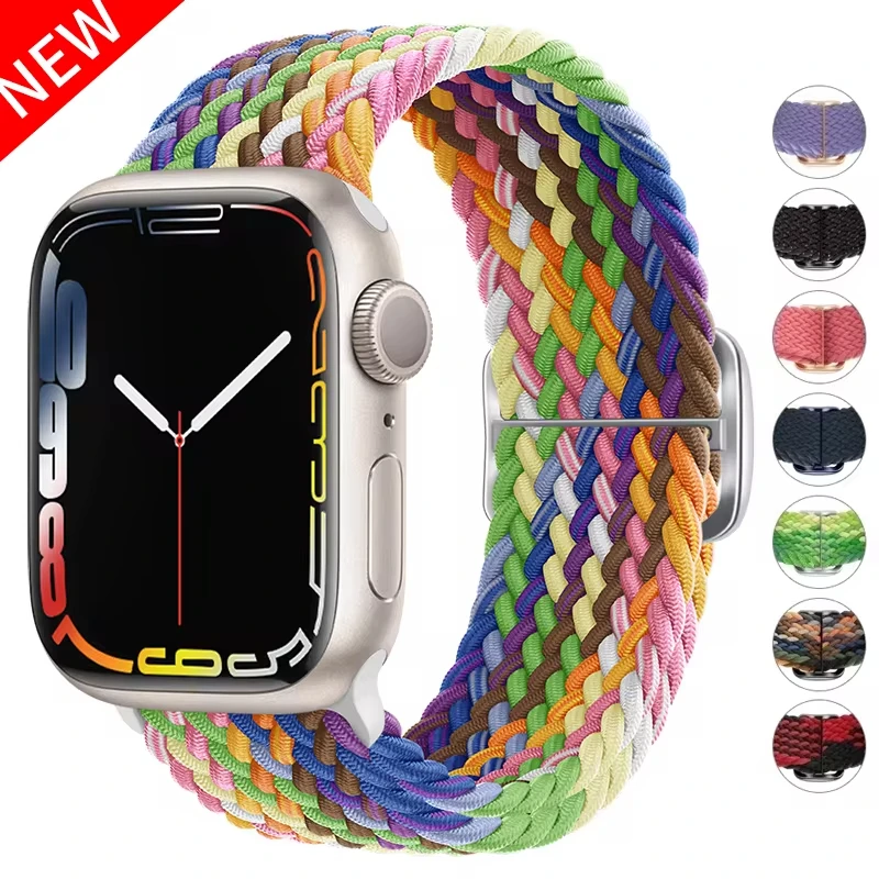 

Braided Loop For Apple Watch Strap 49mm 44mm 45mm 41mm 42mm 38mm 40mm Elastic Solo Bracelet iWatch Ultra Series 7 SE 3 6 8 Band