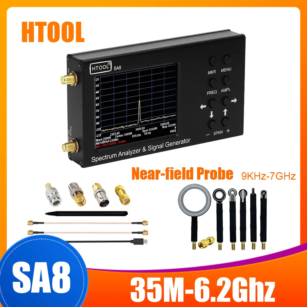 Portable RF Test Kit HTOOL-SA8 35M-6.2GHz Spectrum Analyzer Signal Generator 9KHz-7GHz EMI Near-Field Probes Outdoor
