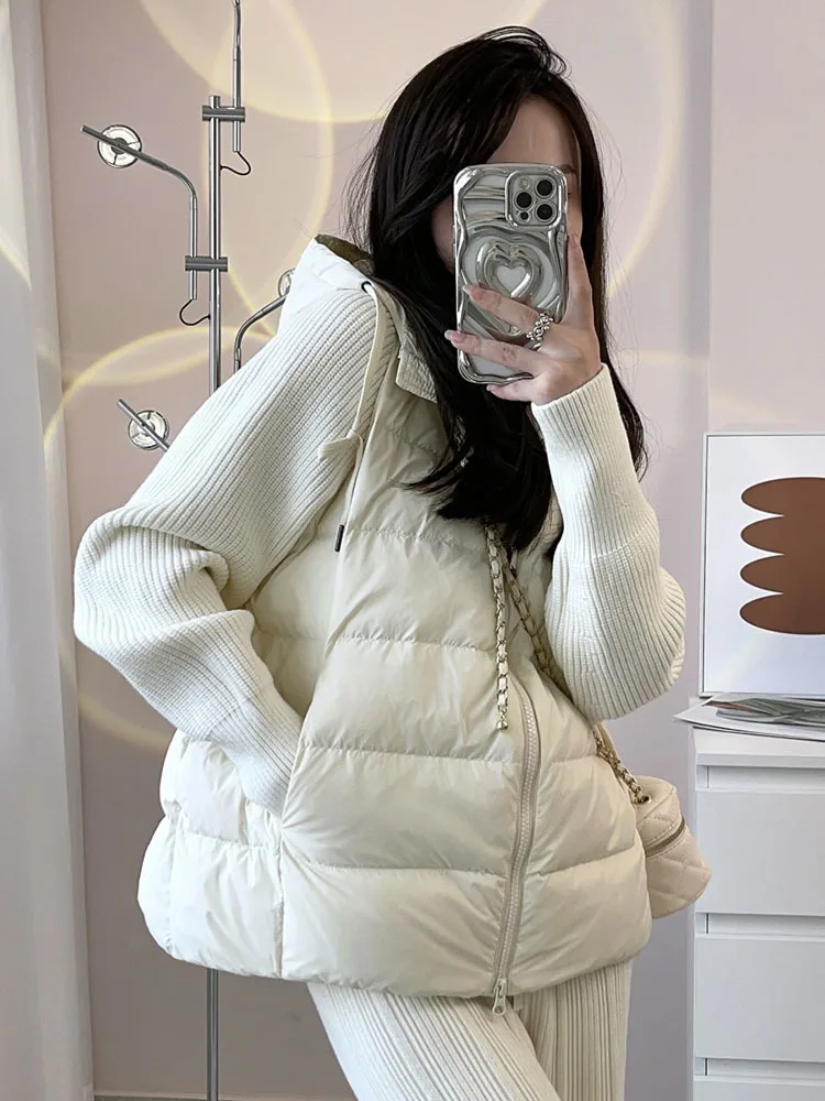 Women Hooded Down Knitted Cardigan Autumn winter New Arrival Y2K Casual Puffer Jacket Sweater Coat Outwear