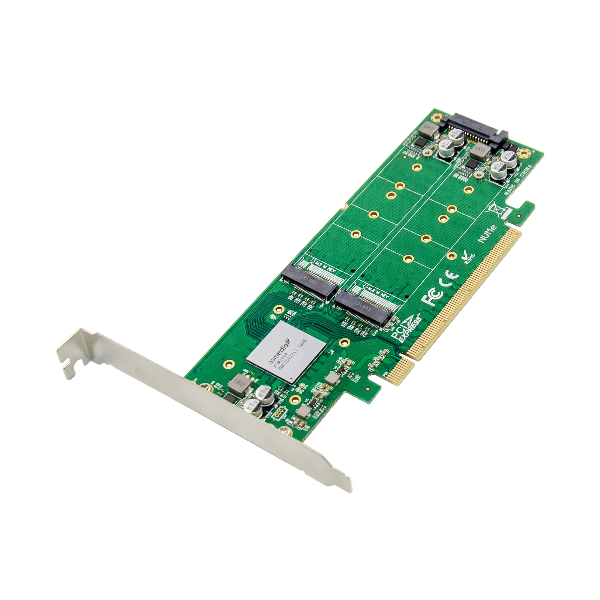 Adapter ASMedia Chipset ASM2824 PCIe X16 do X4 M.2 NVMe SSD