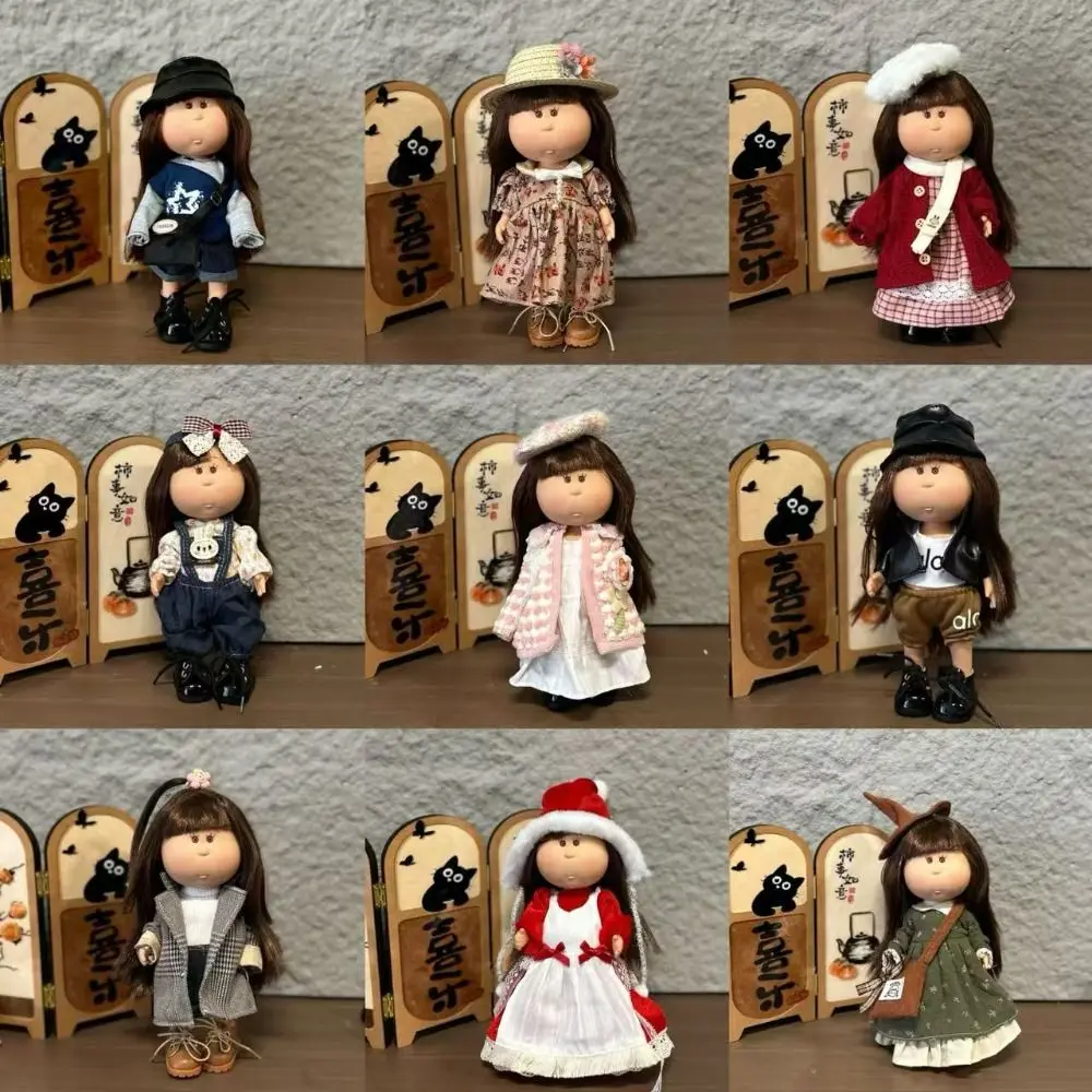 

Girls Toy Curly Hair 24cm Bean Eye Vinyl Doll Dark Skin Dress Up Mia Potato Dolls Movable 24cm Action Figure Body DIY Toys