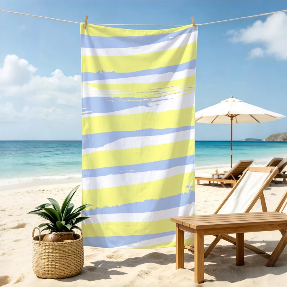 1pc simple striped beach towel, ultra-fine fiber absorbent quick drying beach towel, summer beach vacation camping shawl towel