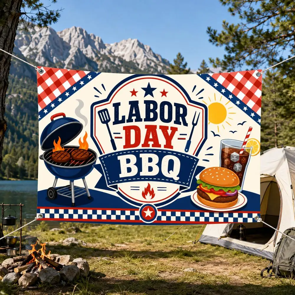 Labor Day Barbecue Gathering Flags Aesthetic Wall Tapestry Printed Wall Hanging Living Room Party Outdoor Decor