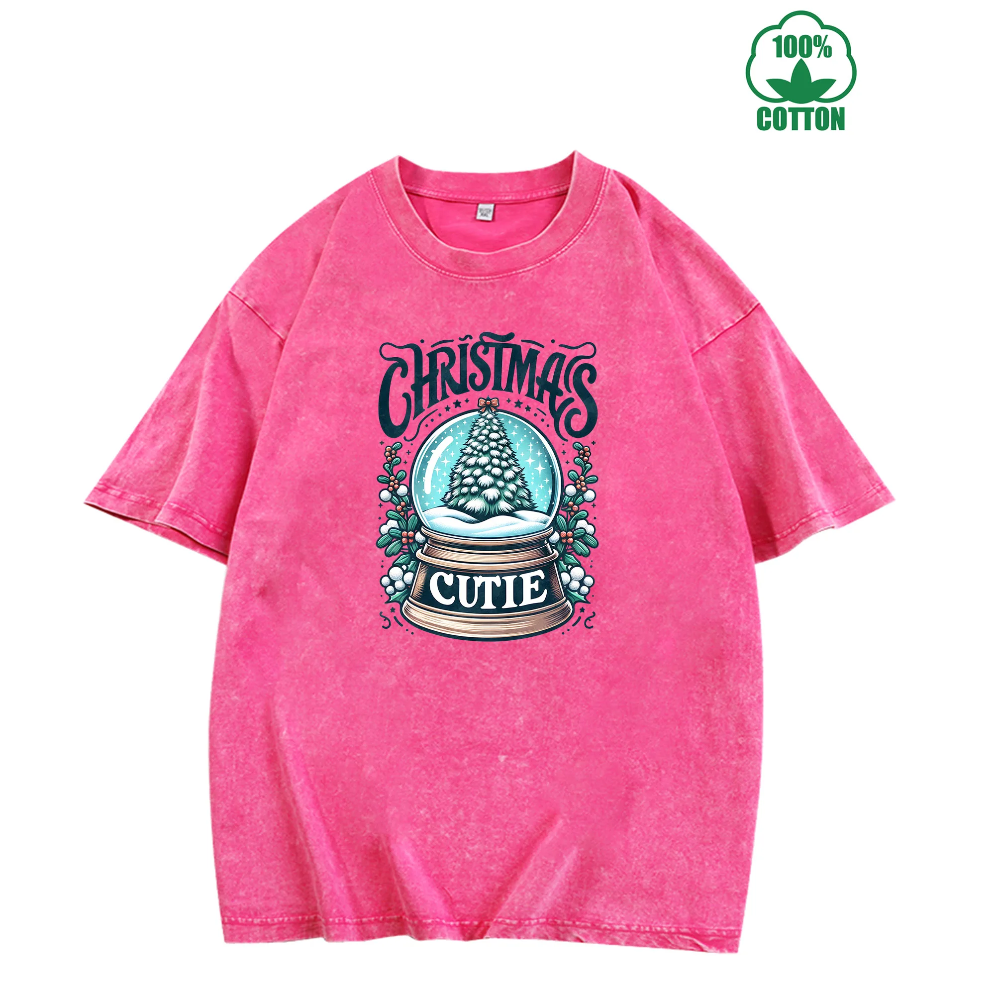 

Рождественский снежный шар с графическим принтом, винтажная стираная футболка, 230 г, 100% хлопок, унисекс, удобная уличная одежда большого размера