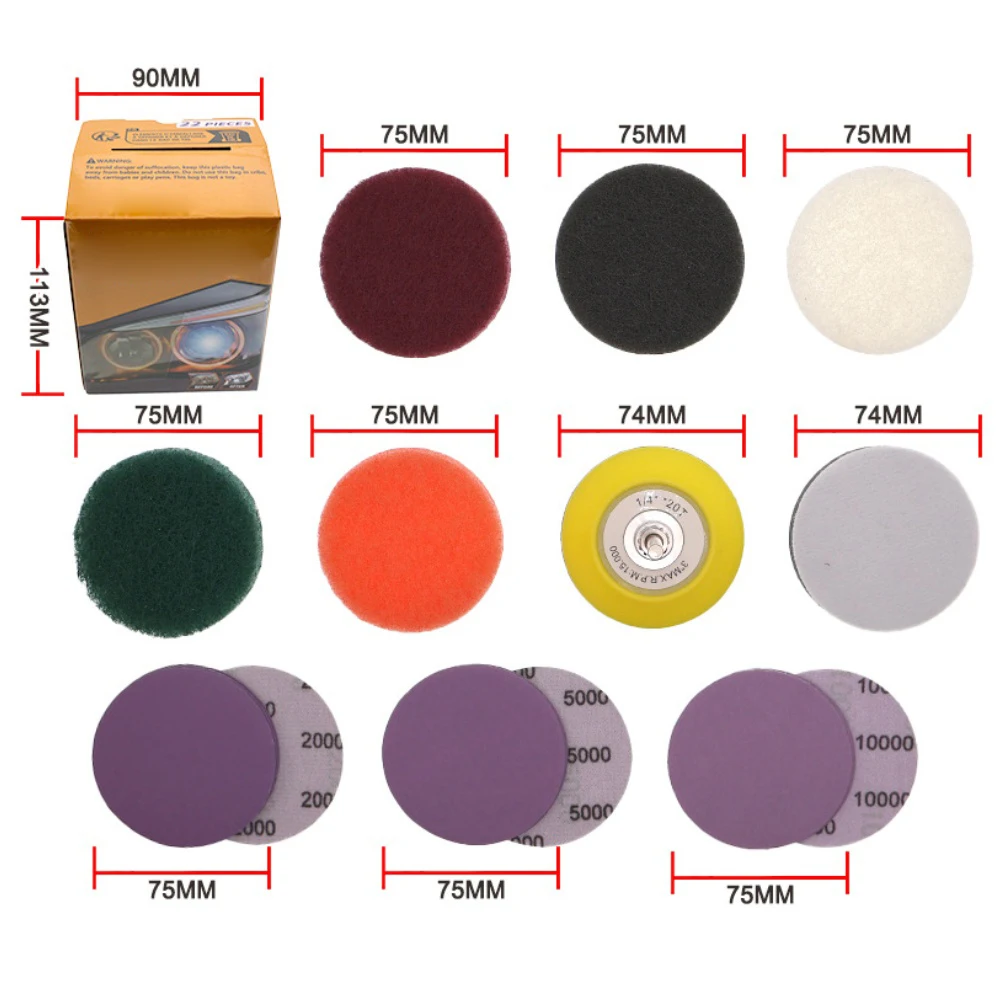 22Pcs Headlight Restoration Kit with Multiple Sandpaper Grades for Clear Car Lights Fast and Easy Polishing Process