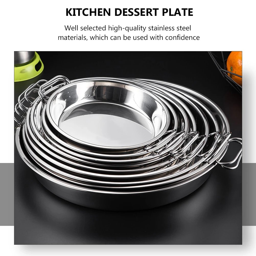 

Stainless Steel Cake Pan Dessert Tray Dinnerware Plate Practical Baking Dish Frying