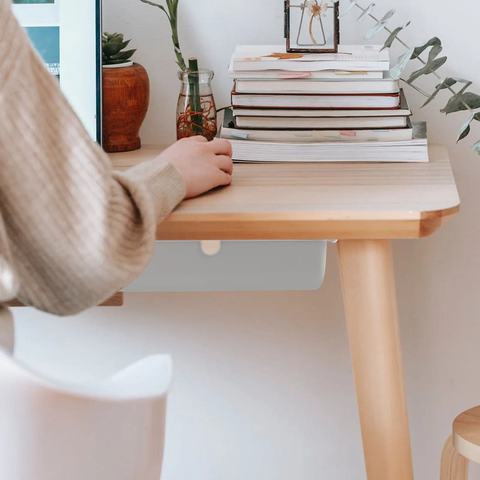 

1pc Under Desk Storage Box Hidden Drawer Type Organizer For Pens Cables Papers Under Desk Case Punch