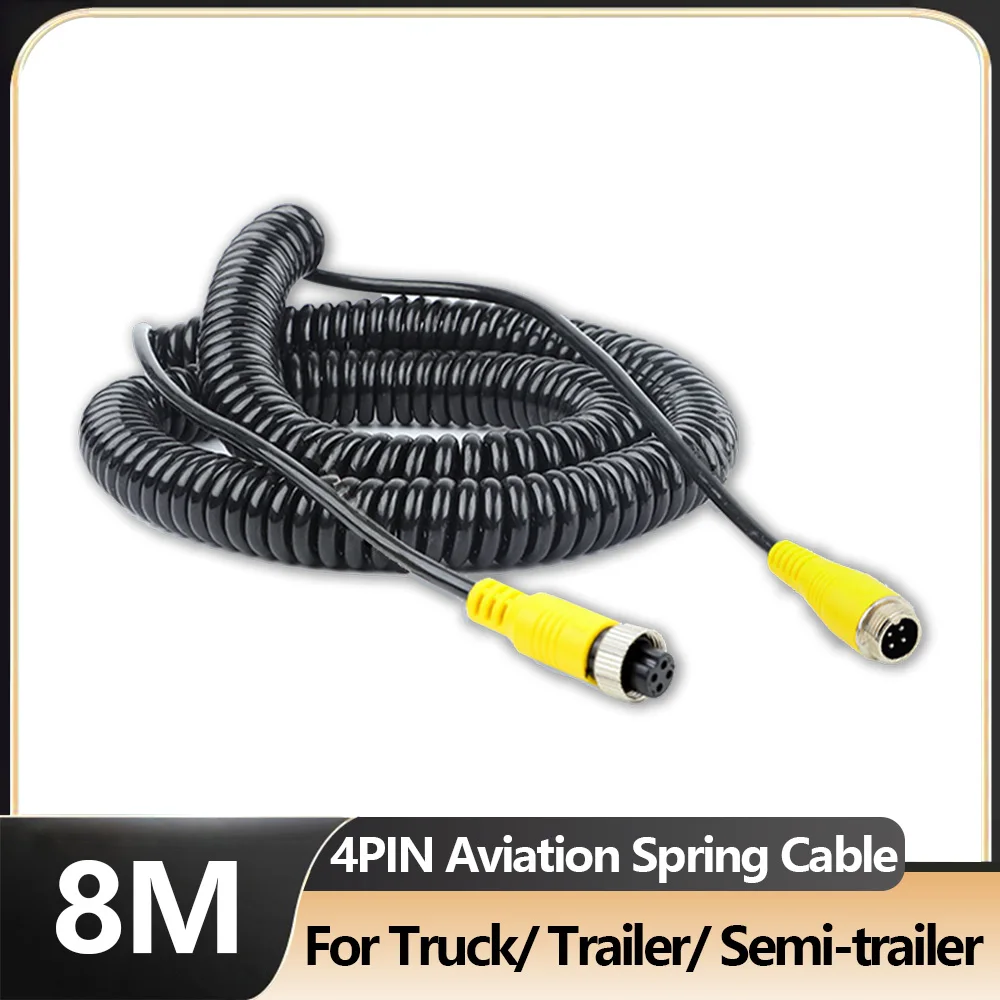 8M 4 PIN Aviation Connector Cable Spiral Spring Extension Cable  Video and Audio Cable for Vehicle CCTV Camera and Car Monitor