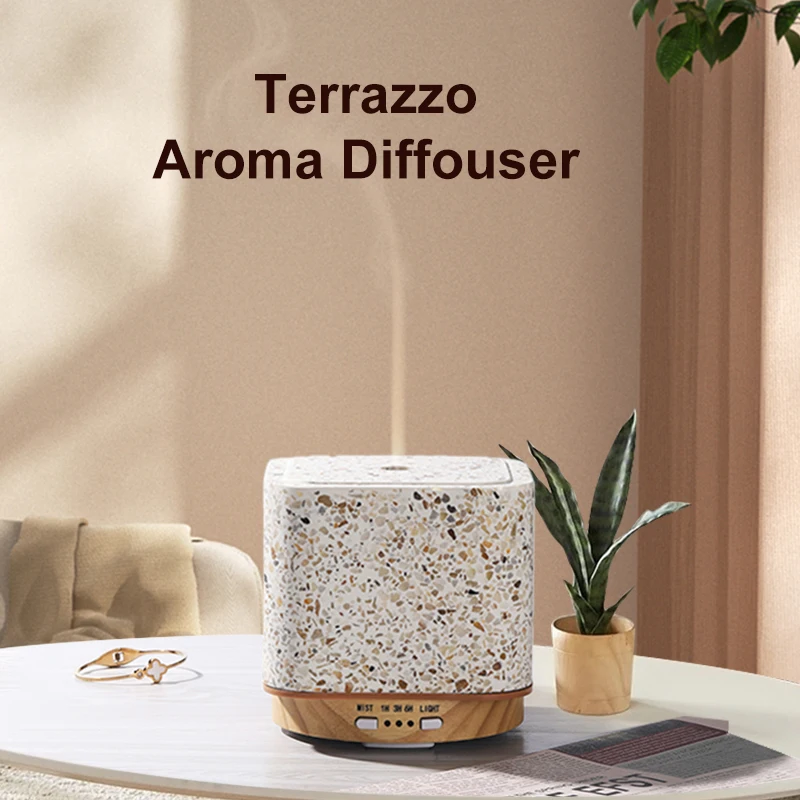 For Private Mode Terrazzo Rock Shell Night Light 200ml Aromatherapy Essential Oil Humidifier Diffuser Ultrasonic Aroma Diffuser