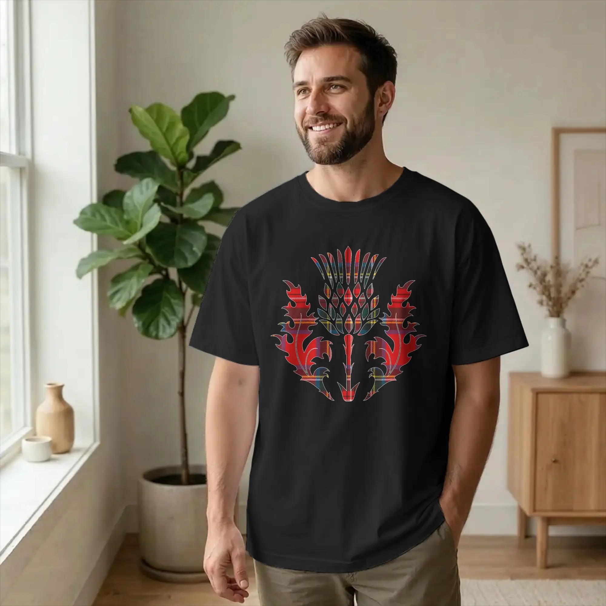 Scottish Tartan Thistle Emblem T-Shirt Men Inverness Scotland Funny 100% Cotton Tee Crewneck Short Sleeve T Shirt Summer Clothes