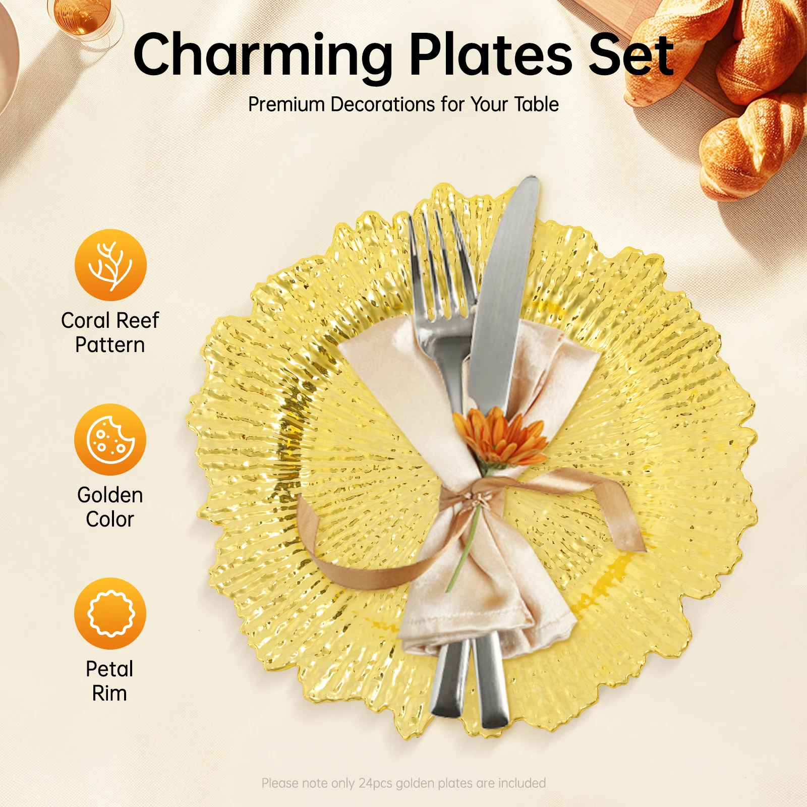 

13 Inch Charger Plates, Round Plastic Reef Plate Chargers for Dinner Plates,Wedding, Party Elegant Decoration Place Mats