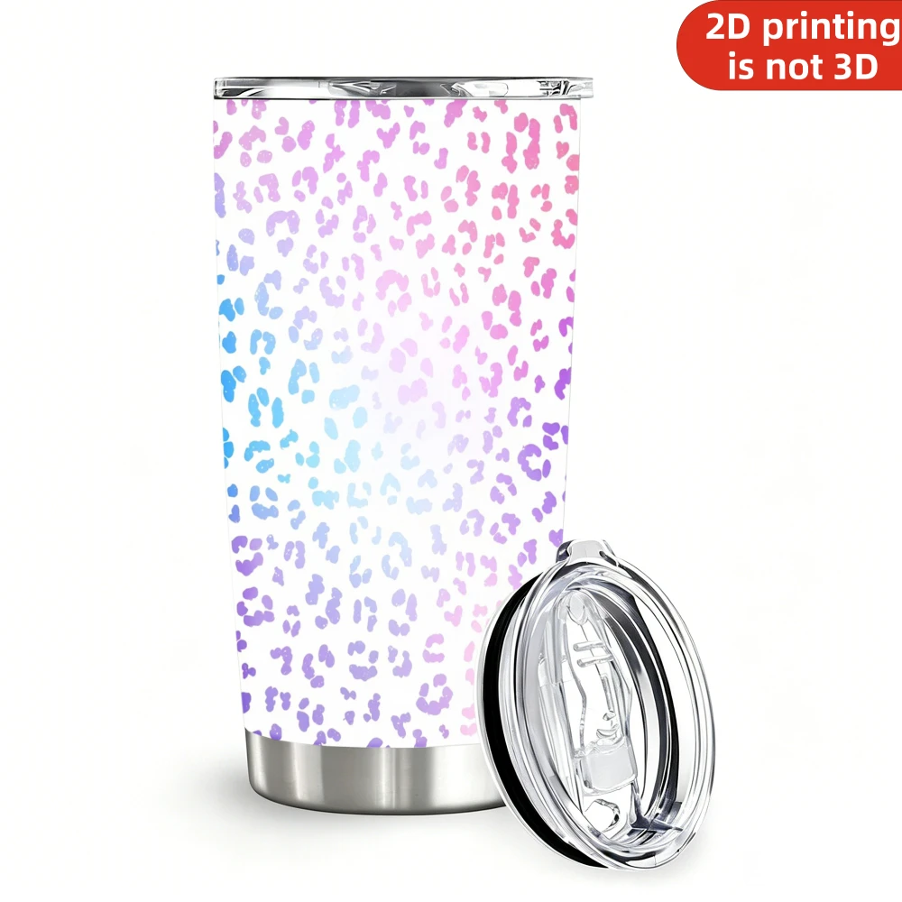 20oz Pink Purple Gradient Ombre Leopard Print Stainless Steel Tumbler with Lid and Straw, Pastel Rainbow Cheetah Spots Vacuum Insulated Travel Coffee Mug Gifts