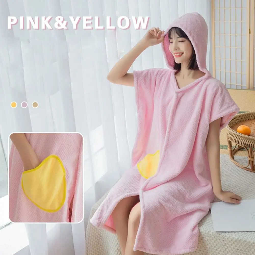 Coral Velvet Bath Towel Thicken Absorbent Pineapple Lattice Wearable Hooded Bathrobe Beach Cloth Spa Dress Sauna Towel Bathroom