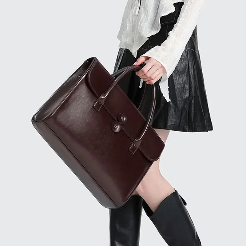 

Cowhide Women's Tote Bag Fashion Luxury Business Computer Bag Genuine Leather Women Crossbody Shoulder Bags Student Schoolbag