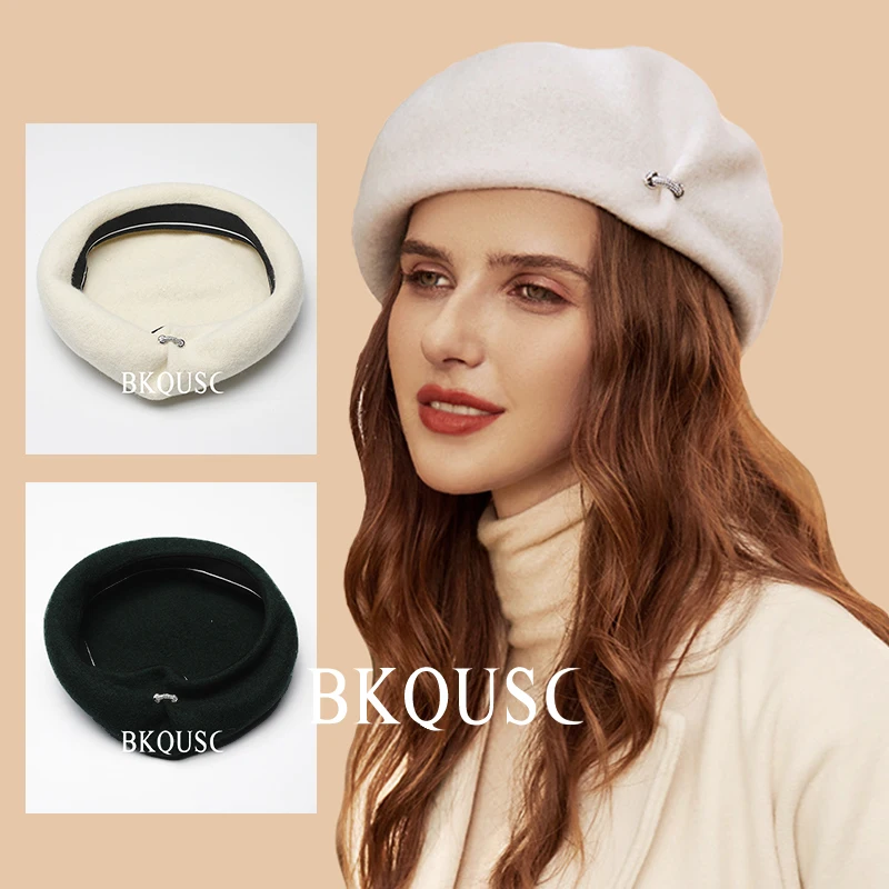 Women\'s Wool Beret Elegant Cashmere Caps Ladies British Vintage Painter Hat High Quality 100 Pure Wool Solid Color Warm Berets