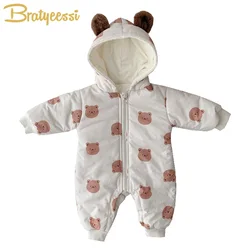 Bear Baby Winter Clothes Cotton-padded Baby Jumpsuit Fleece Thicken Kids Rompers for Girls Boys Outfit Hooded Infant Onesie