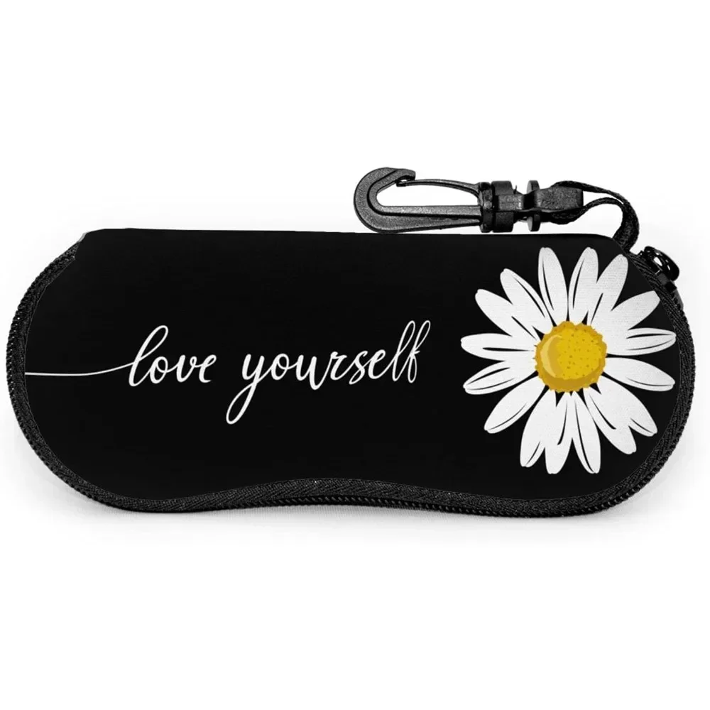 Chrysanthemum Black Glasses Case Pouch Daisy Prints Eyewear Storage Box Outdoor Travel Portable Anti-Pressure Sunglasses Bag