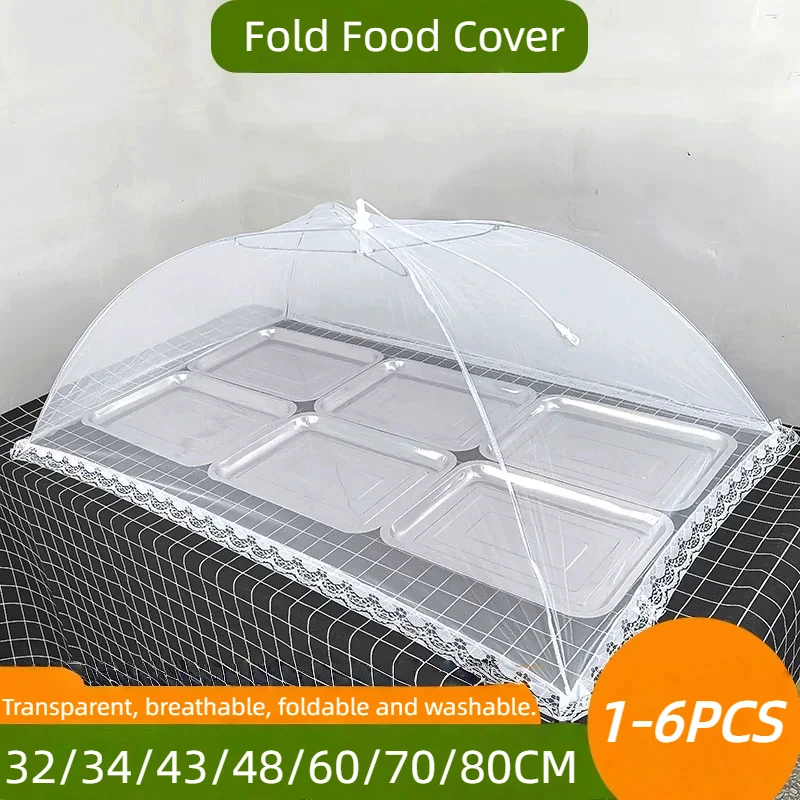 1-6PCS Kitchen Food Mesh Cover Anti-fly Umbrella Tent Cover Vegetable Fruit Breathable Insect-Proof Lid Food Protection Gadget