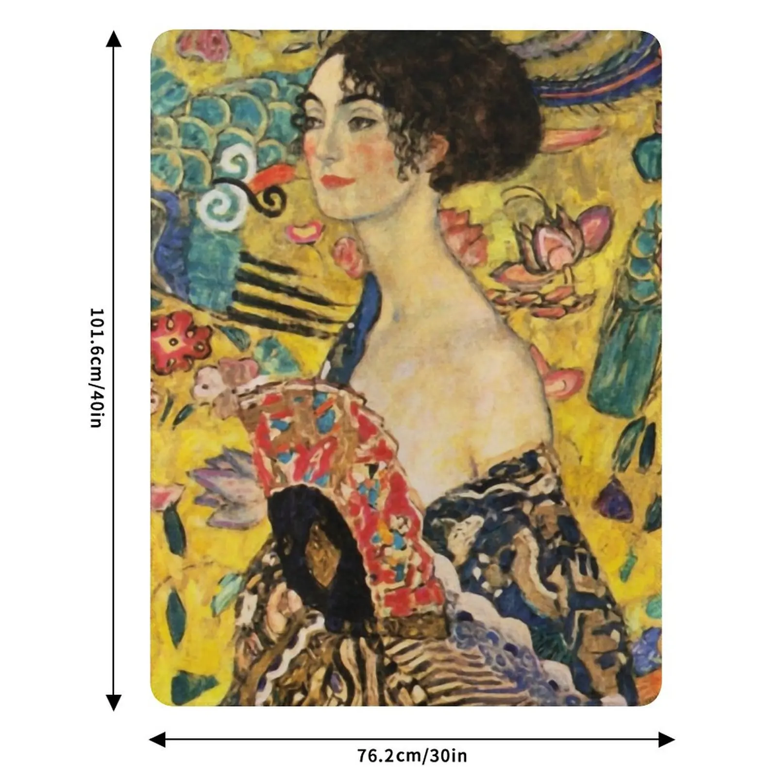 Lady with Fan by Gustav Klimt Throw Blanket Warm Plush Fuzzy Blanket for Living Room