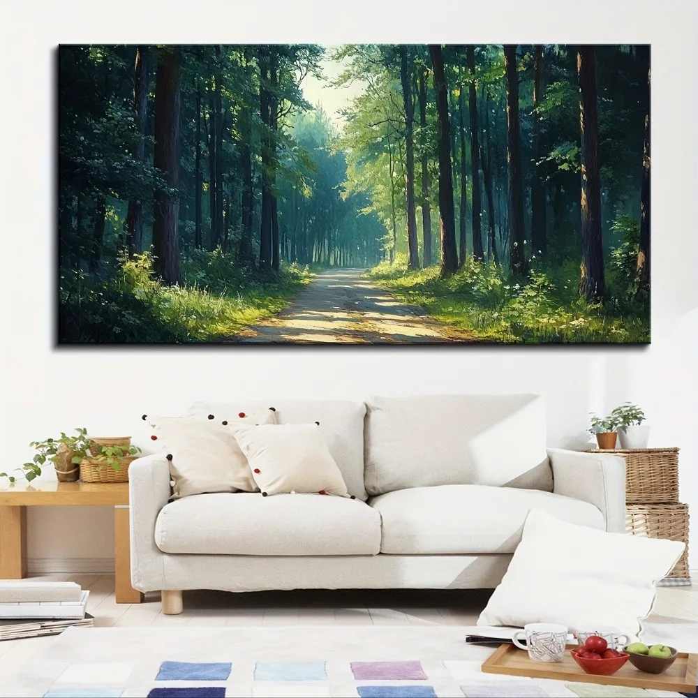 إطار من الخشب الصلب الصنوبر السميك مقاس 1.5 بوصة، لوحة زيتية للغابات مرسومة يدويًا، لوحة زيتية فنية للغابات، ديكور منزلي #2