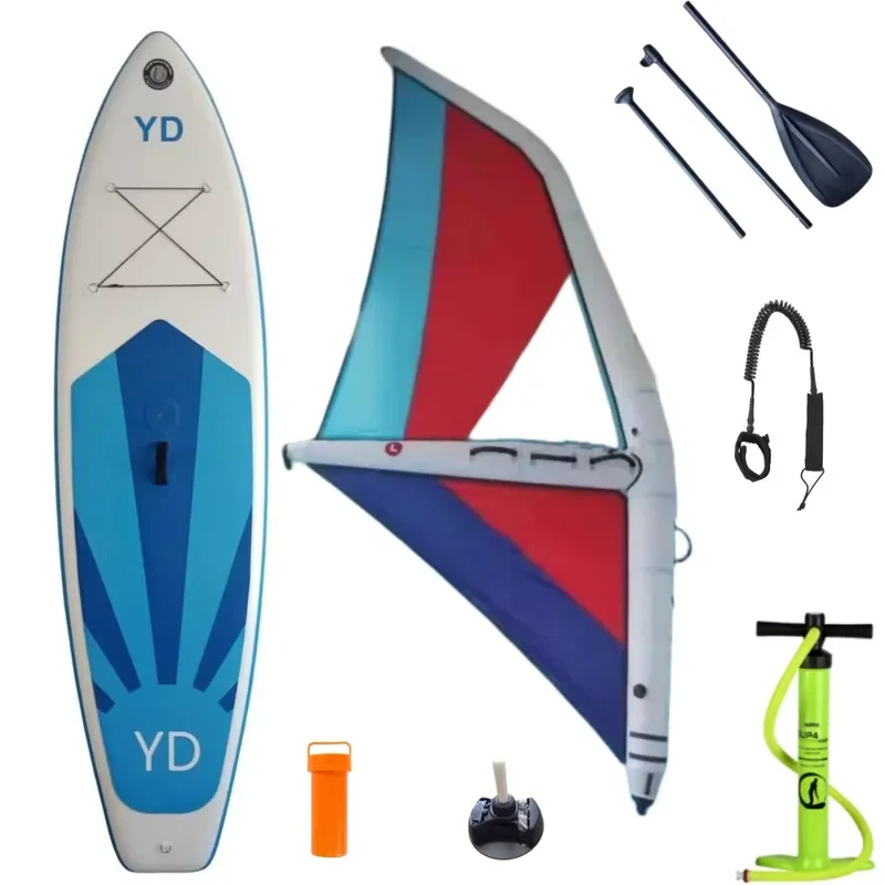 Windsurfing Sail Kit Inflatable SUP Board Set Portable Water Sports Gear  Beginners Adults Training Practice Use