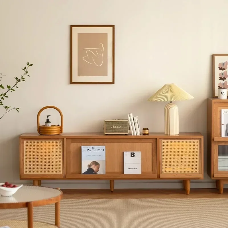 cabinet Solid wood abinet Low cabinet Log rattan living room coffee table combination furniture Modern simple floor cabinet