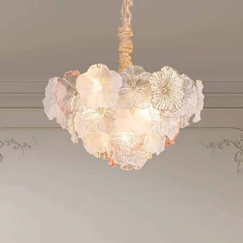 French Luxury Glass Flower Chandelier For Restaurant Living Room Bedroom  Pendent Lamp Indoor Lighting Fixture