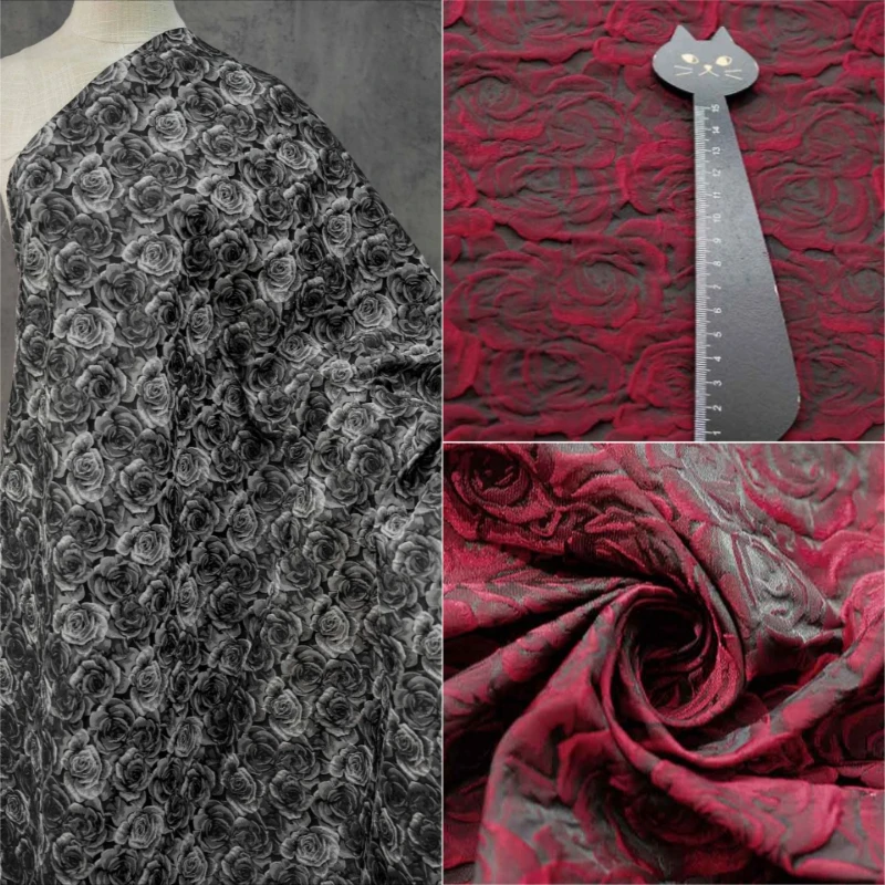 

Ткань жаккард с красными розами, 1 метр, в китайском стиле, винтажная, для женских платьев, ципао, ханьфу, для рукоделия, шитья, DIY, домашнего декора