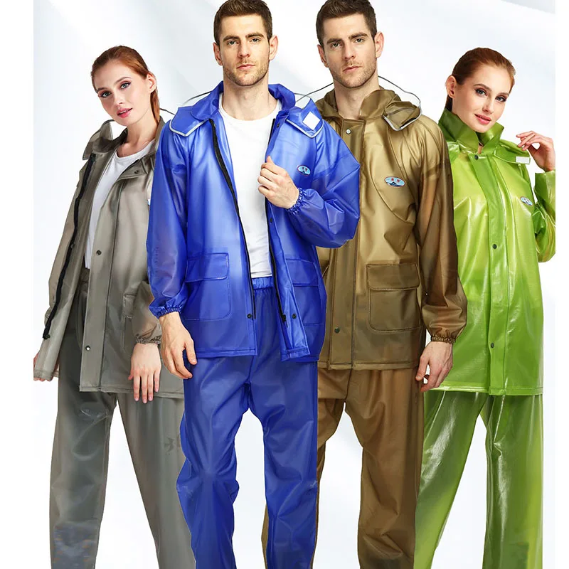 Ispessito impermeabile in PVC da donna da uomo sciolto traspirante divisa giacca antipioggia pantaloni Set escursionismo pesca campeggio antipioggia