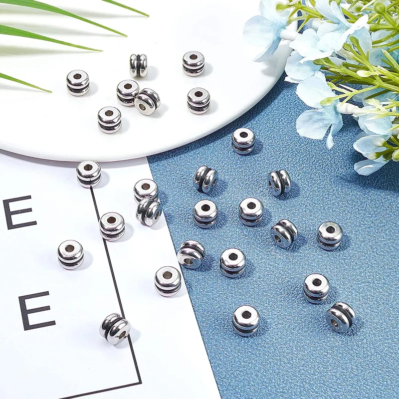 1-50PC Flache Runde Spacer Perlen Edelstahl Lose Perlen Metall Spacer für DIY Schmuck Machen Edelstahl farbe