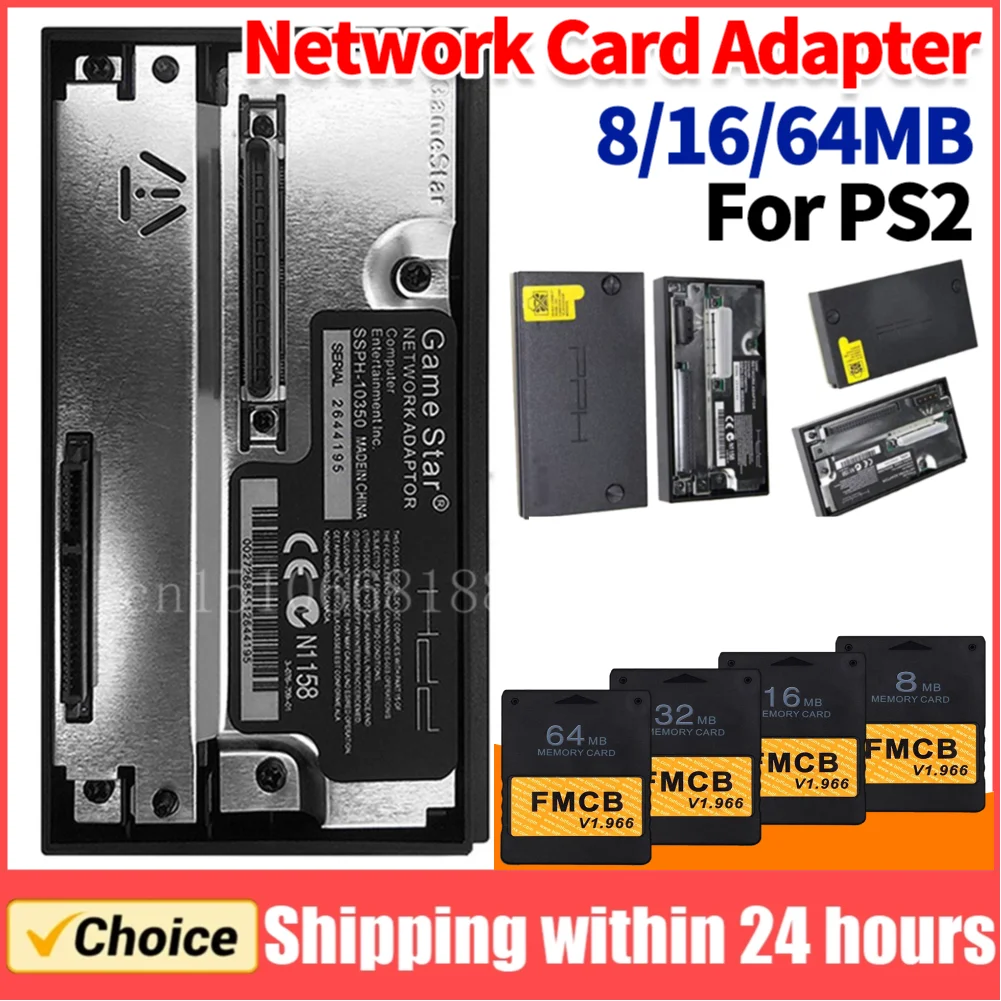 SATA Interface Network Card Adapter for PS2 Playstation 2 Fat Console SATA HDD Sata Socket w/Free McBoot V1.966 FMCB Memory Card