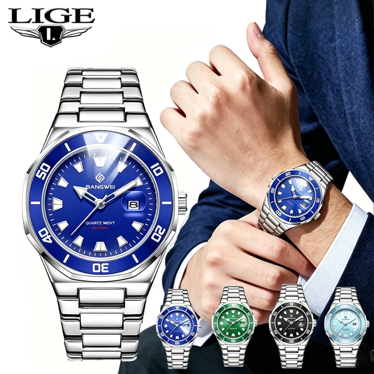 

BANMGWEI Fashion Men Business Watches Stainless Steel Band Men Calendar Quartz Watch Casual Clock Sports Wristwatch Hombre