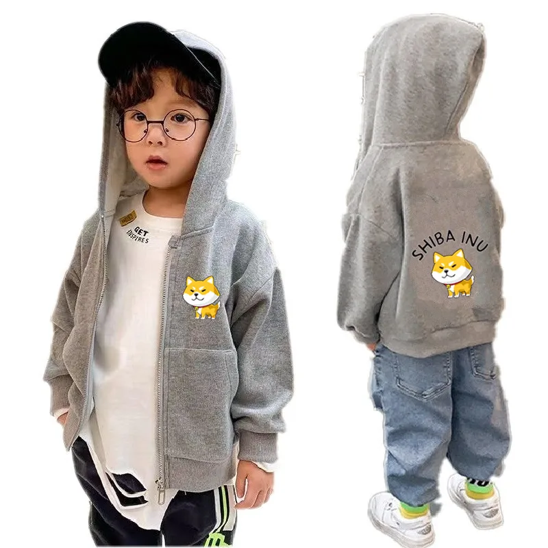 5 To 14 Years Kids Hoodies Shiba Inu Doge Dog Print Boys Girls Hoodie Sweatshirt Cute Cartoon Jacket Coat Children Clothes