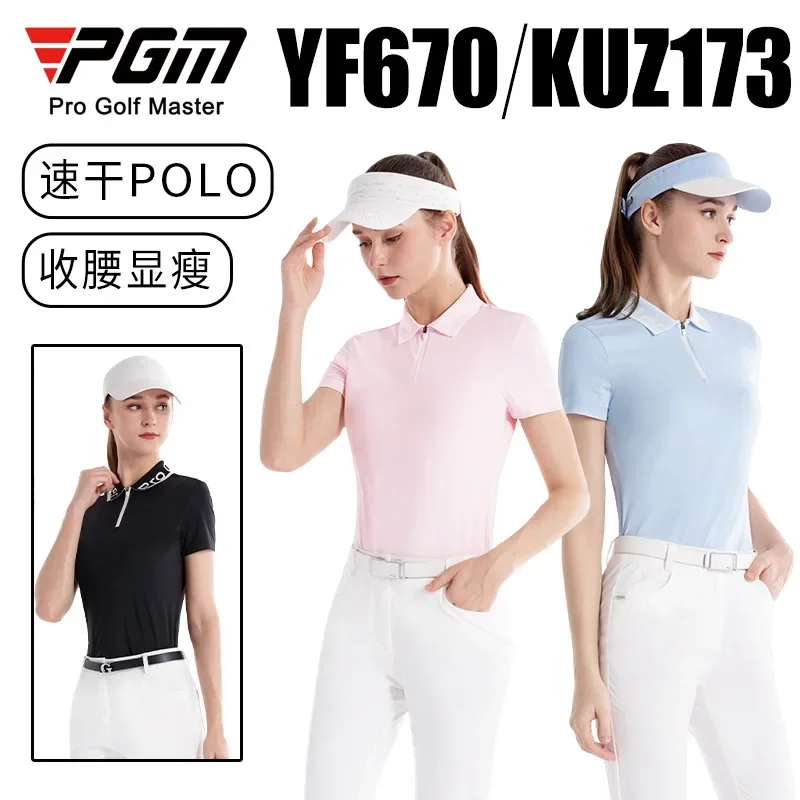 Pgm-女性用通気性ゴルフTシャツ、半袖トップ、夏服、ポロ