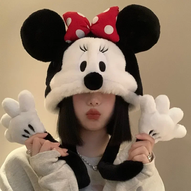 Disney Plush Mickey Minnie Mouse Scarf Hat Cute Cartoon Child Party Birthday Gift Plus Velvet Keep Warm Winnie the Pooh Hat