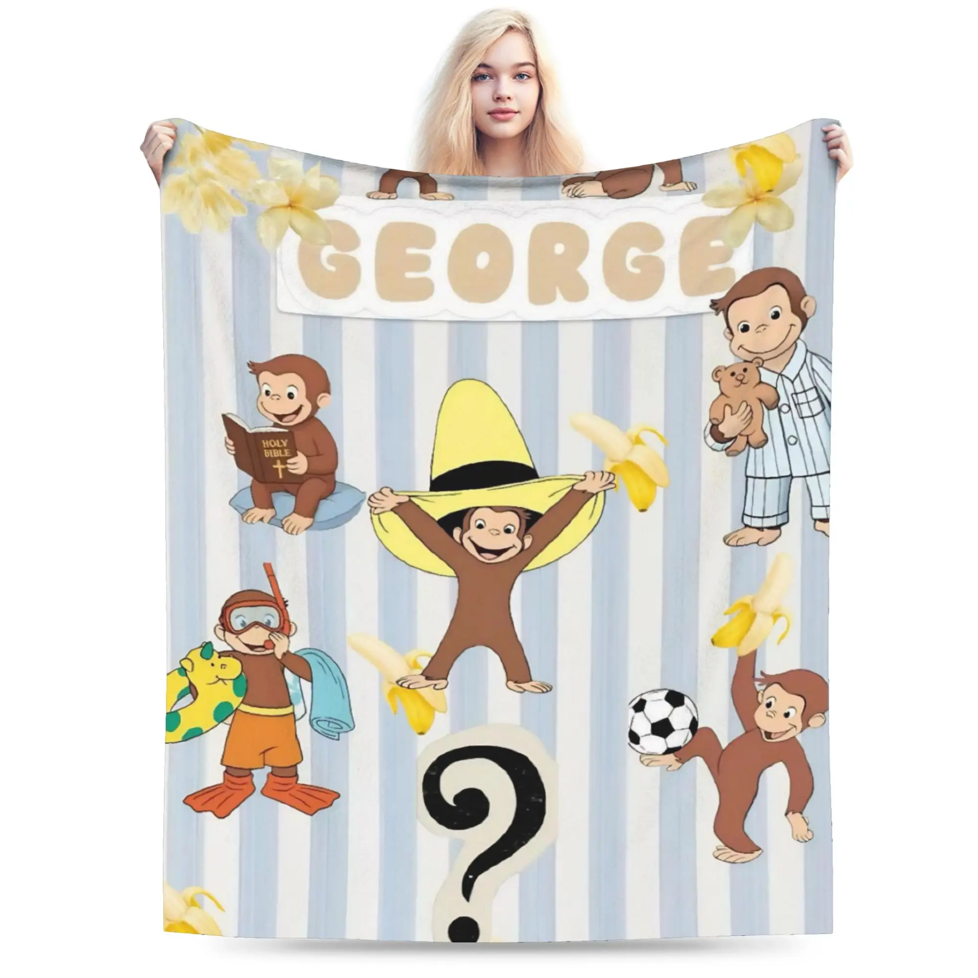Curious George African Monkey  Accessories Blanket Cozy Soft  Throw Blankets for Bed 50x60 Inches Multiple Sizes Bedspread