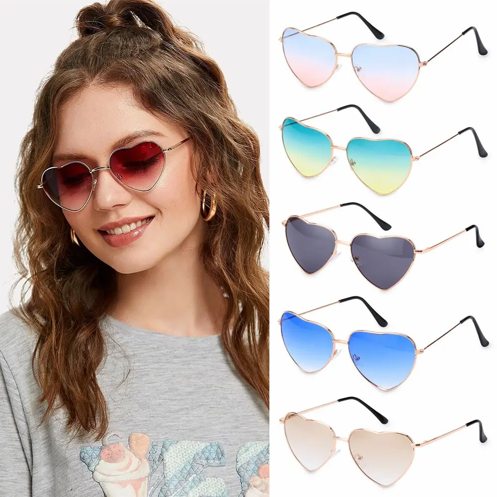 Fancy Dress Outdoor Goggles UV 400 Heart Shaped Sunglasses Gradient Metal Frame Sun Glasses