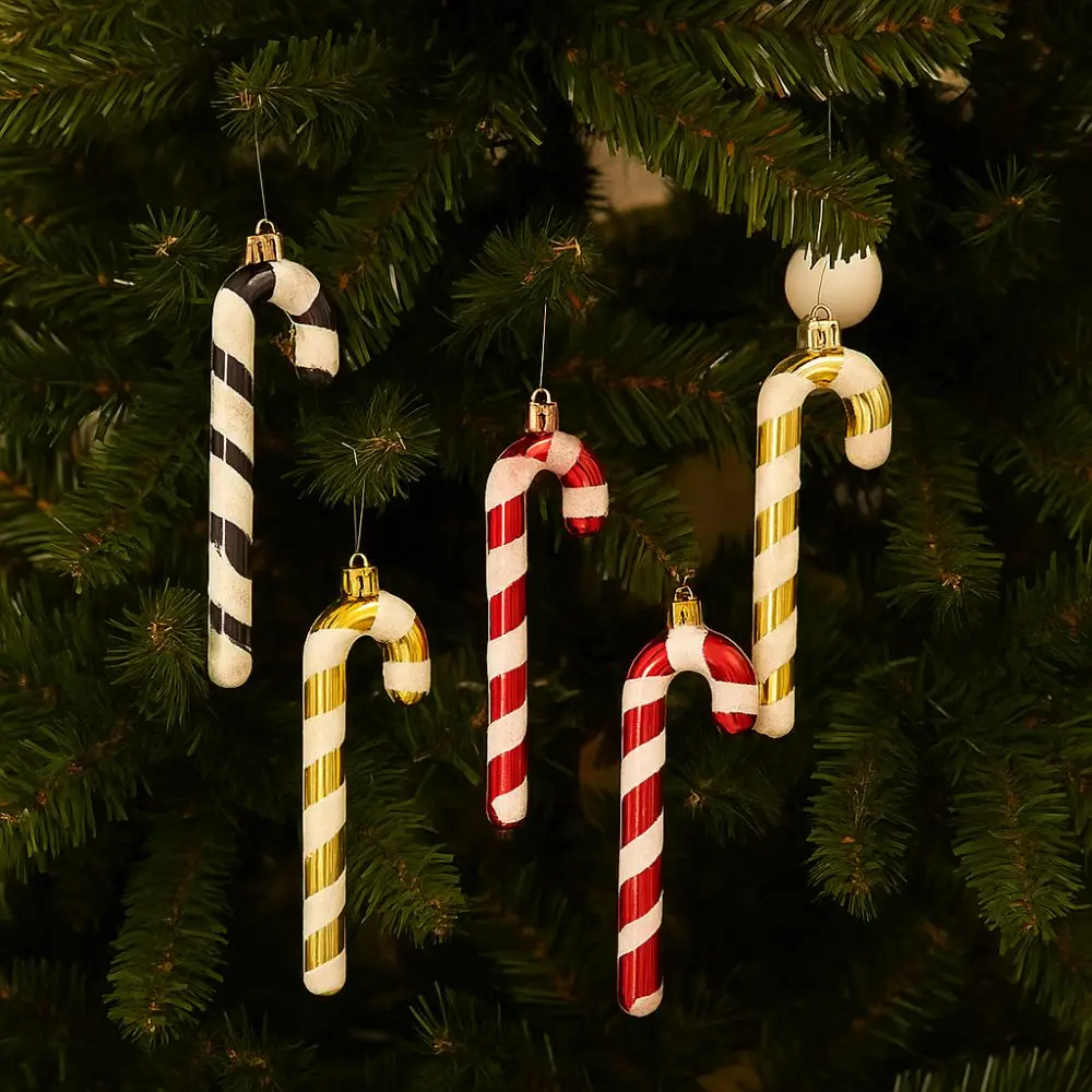 

4pcs Colorful Christmas Candy Cane Pendant Plastic Shatterproof Lollipop Cane Pendant Electroplated Christmas Tree Pendant