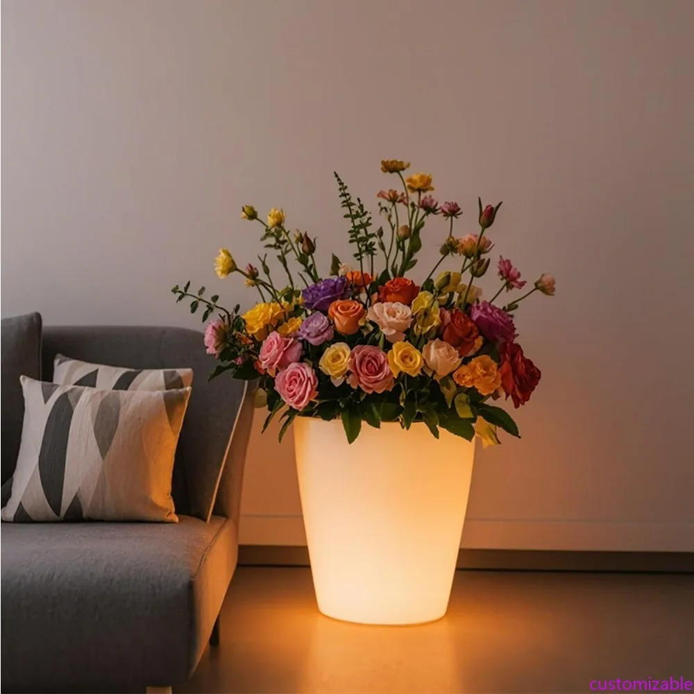 

Rechargeable RGB LED Flower Pot Light with Remote, 16-Color Changing, Illuminated Planter and Ice Bucket for Home Decor