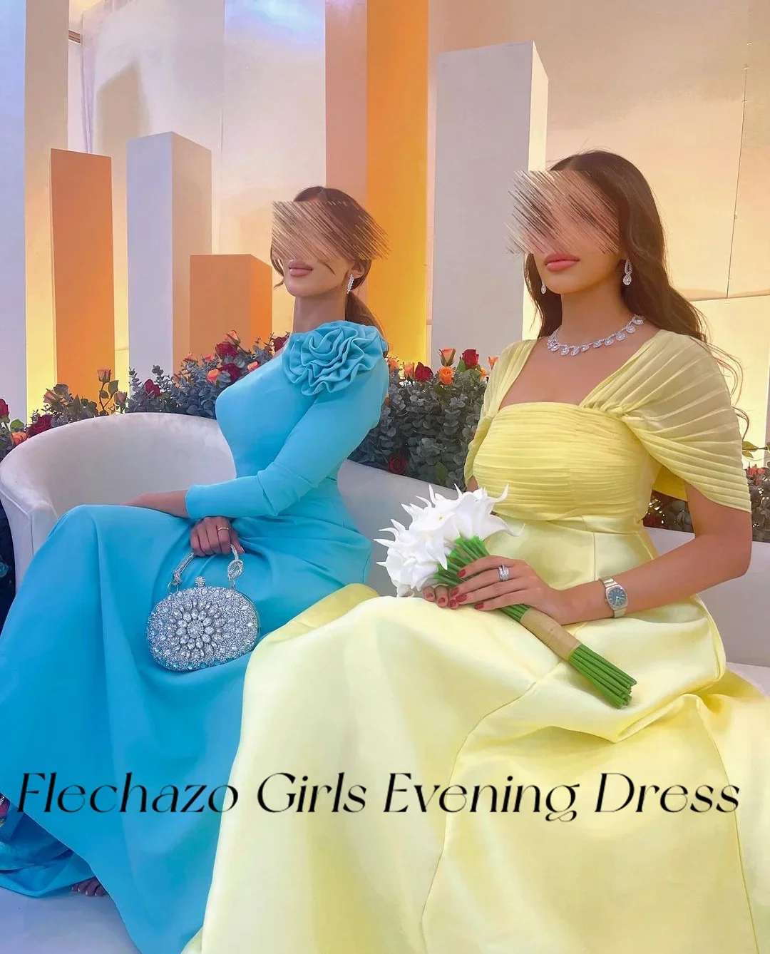 Flechazo Sky Blue Evening Dresses One Shoulder Flower A-Line Birthday Party Celebrity Dress Customized vestidos de noche