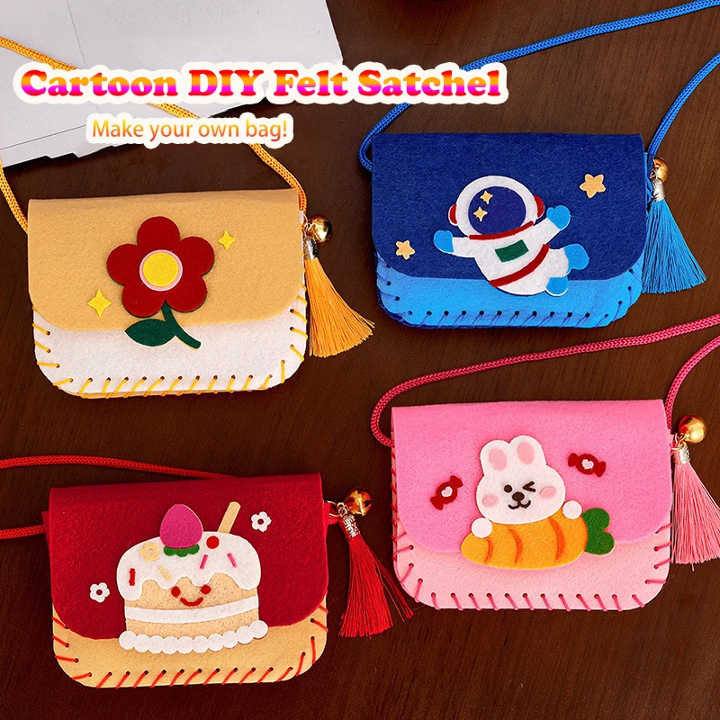 Cartoon DIY Felt Satchel Children's Handmade Craft Weaving Toys Funny Felt Cloth Crossbody Bag Montessori Early Education Gift