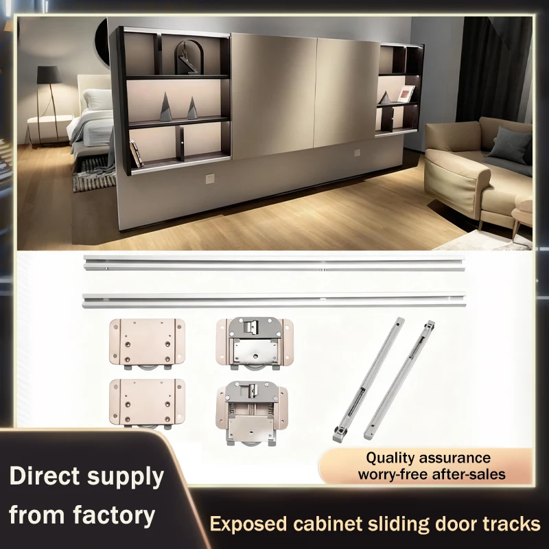

Summit No Groove Side Mount Cabinet Sliding Door Guide Rail With Two Way Buffering For TV Bathroom Bookshelf External Mount